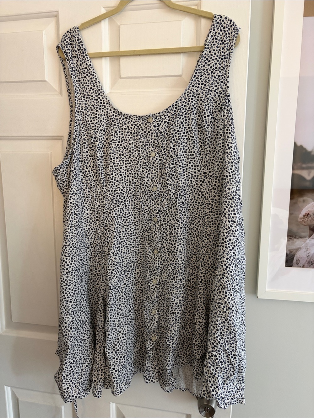 Linen Blend Black and White Dotted Button-Front Tank Dress LIKE NEW